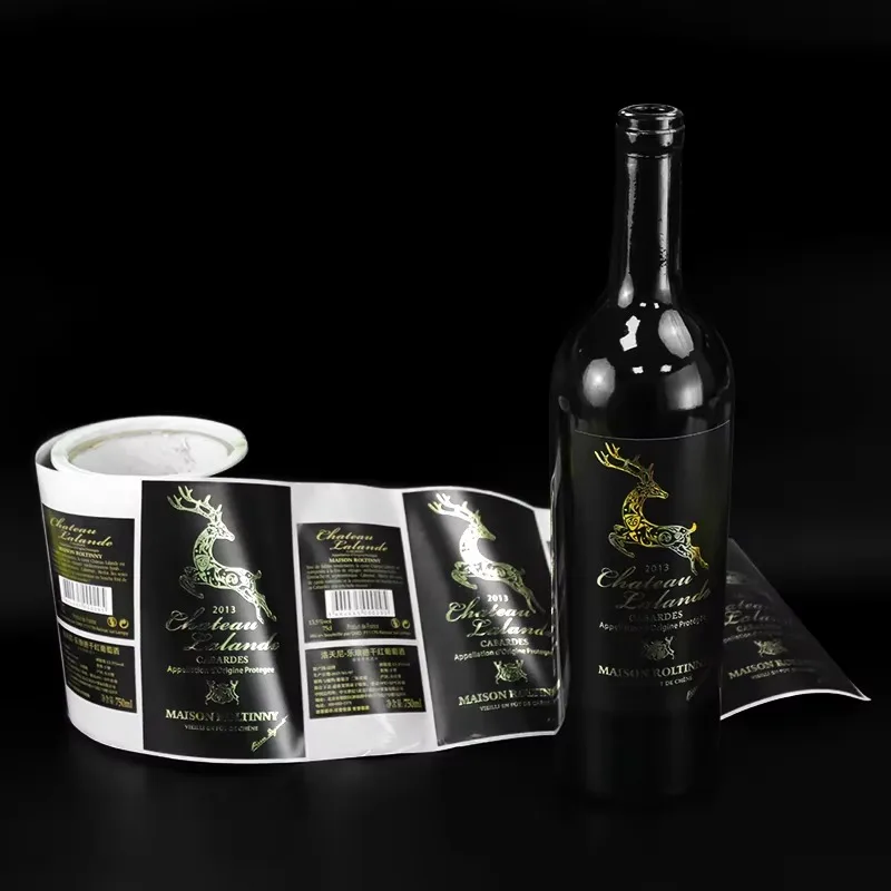 تسمية النبيذ الأسود المخصصة |   ملصق زجاجة النبيذ الأحمر الفاخر الممتاز بختم رقائق الذهب