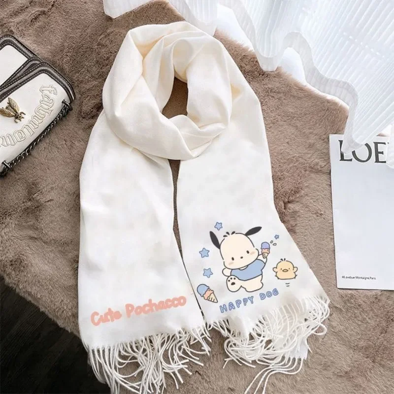 Pochacco-bufanda cálida de Anime Kawaii Sanrio Ins para niños, protección para el cuello a prueba de viento, dibujos animados bonitos, regalos para estudiantes, Otoño e Invierno