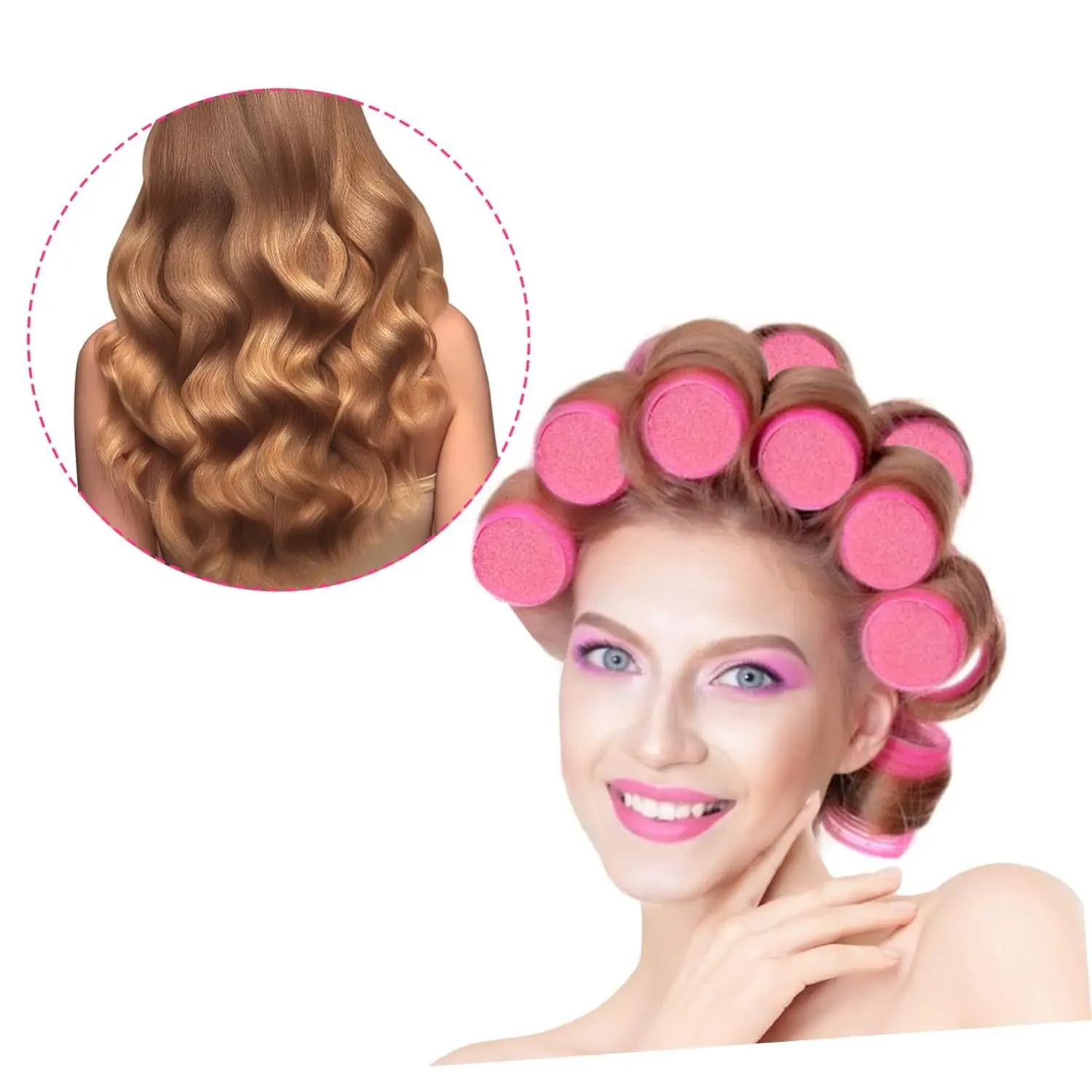 Self-Grip Heatless Hair Rollers Hair Curlers No Heat Hair Bang Volume Self-adhesive Hook & Loop DIY Styling Tool Random Color