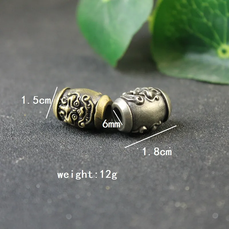 Brass Double pixiu Head Carved Cylinder Umbrella Rope Knife Beads DIY Paracord Accessories Handmade Woven Lanyard Pendants