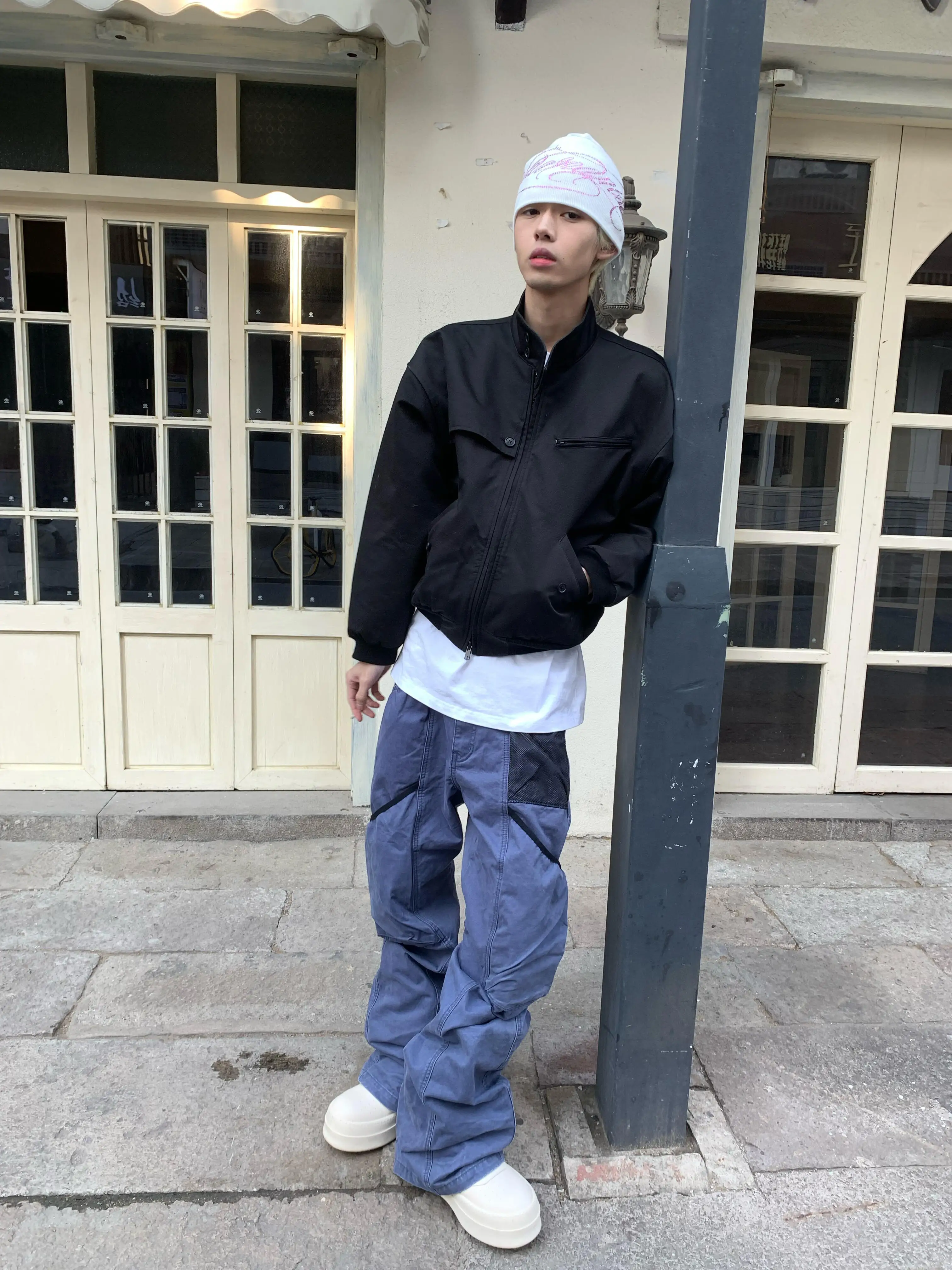 Vintage American High Street Workwear Pants Men's Cross Multiple Pockets Faded Wide Leg Gardener Trousers Trendy Jeans
