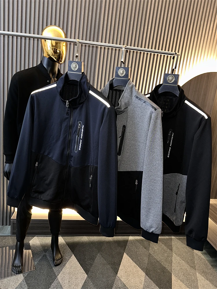 

Мужское однотонное светоотражающее повседневное пальто Jaet Spring Deep Outdoor Series Faion Urban Sle Long Sve с воротником-стойкой