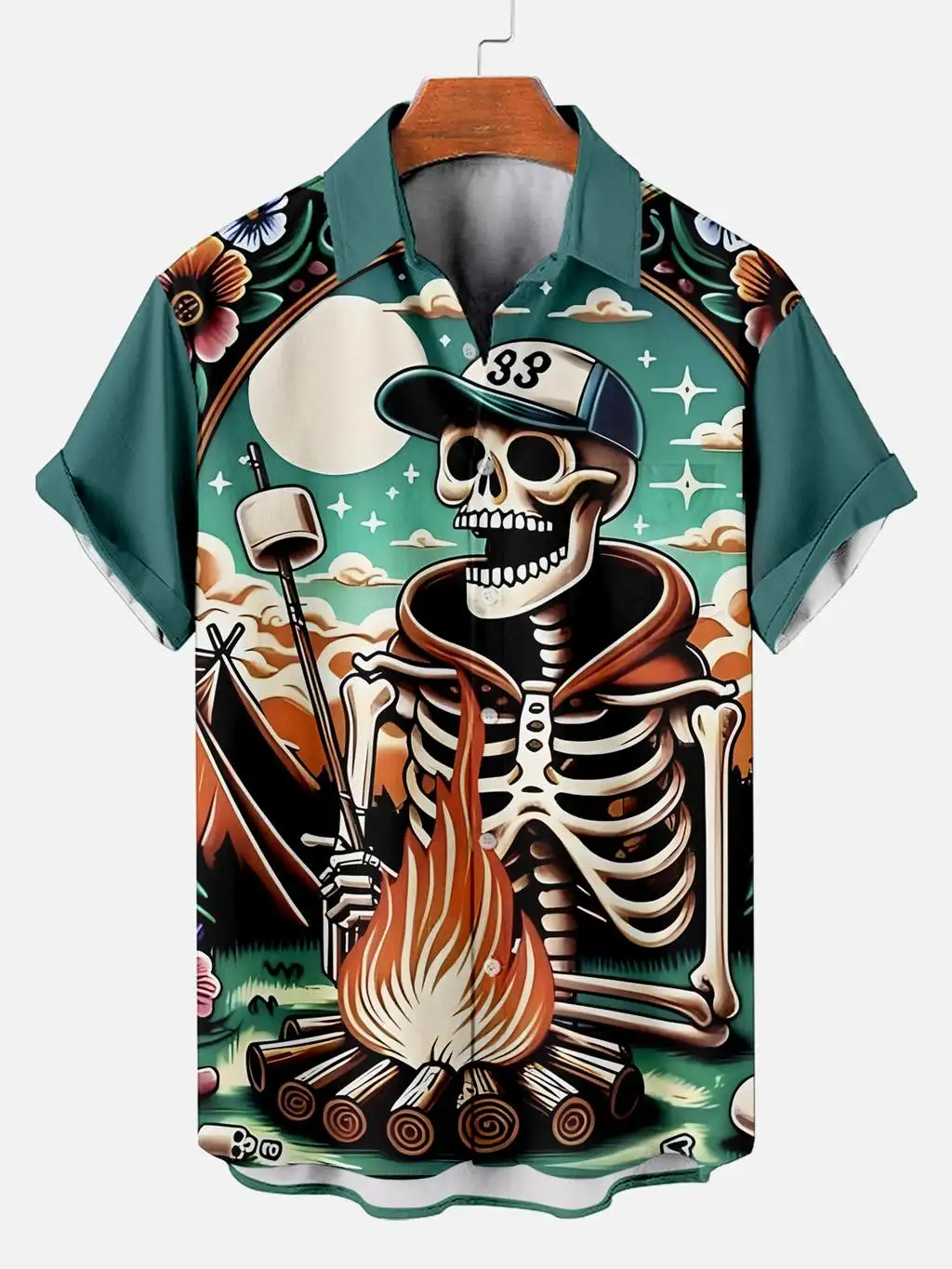 Summer Men's Shirt Skeleton Pattern Print Spring Shirts Casual Short Sleeve Fashion Male Oversized Clothing Funny 3D printed Top