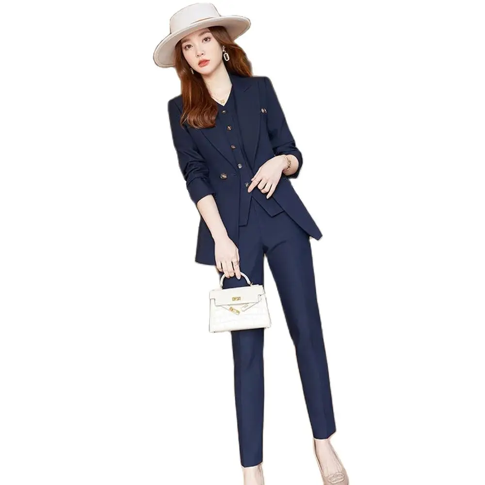 Pink Suit Jacket Female Korean Version Slim Professional Dress Temperament Fashion Sense Of British Style Suit Vest Three-piece