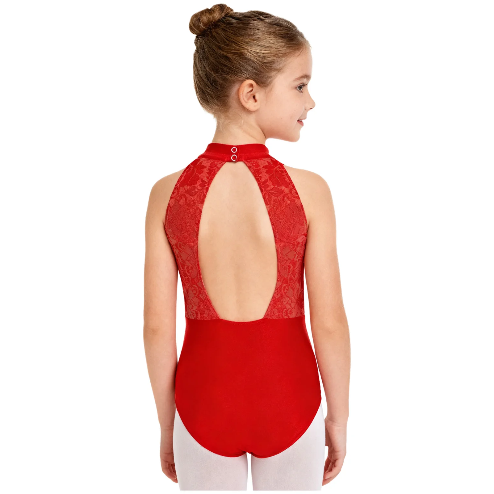 ชุดบอดี้สูทเต้นรำสำหรับเด็กผู้หญิง แบบไม่มีแขน ตกแต่งด้วยผ้าลูกไม้ ผ้าตาข่ายวิบวับ เหมาะสำหรับยิมนาสติก บัลเลต์ ฟิกเกอร์สเก็ต และการออกกำลังกาย