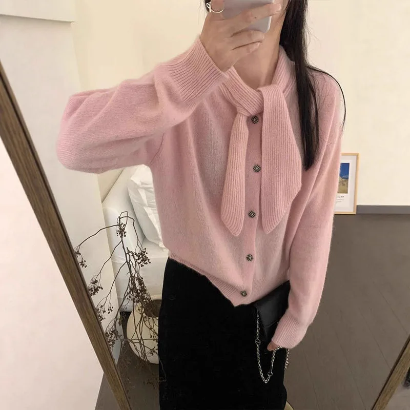 Koreanischer Sle Soft Strickpullover Long Sve Agel Pure Color Ele Lazy Sle Top Quali Chinesischer Lammsamtstoff