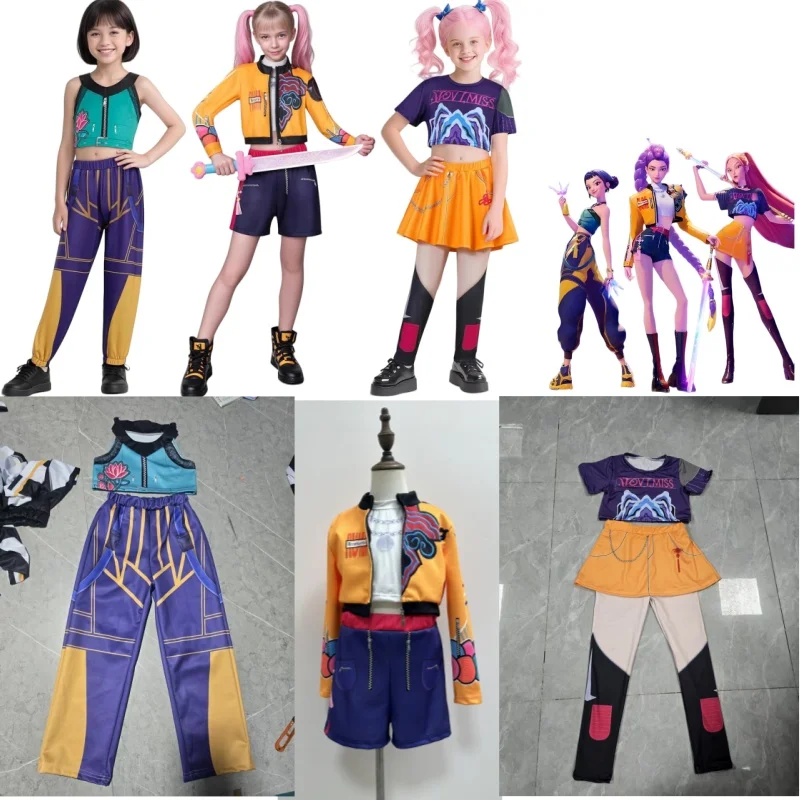 

New Movie 2025 K-Pop Mira Rumi Zoey Demon Hunters Cosplay Costume for Girl Halloween Stage 3D Printed Pattern Role Play Clothes