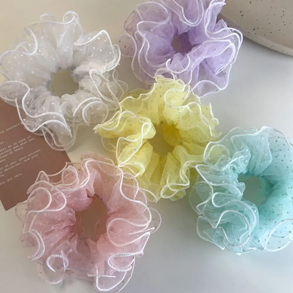 الكورية الصيف الأورجانزا Scrunchies الدانتيل مطاطا مطوي Scrunchies الشيفون الحلو نقطة الشعر الحبال الفتيات