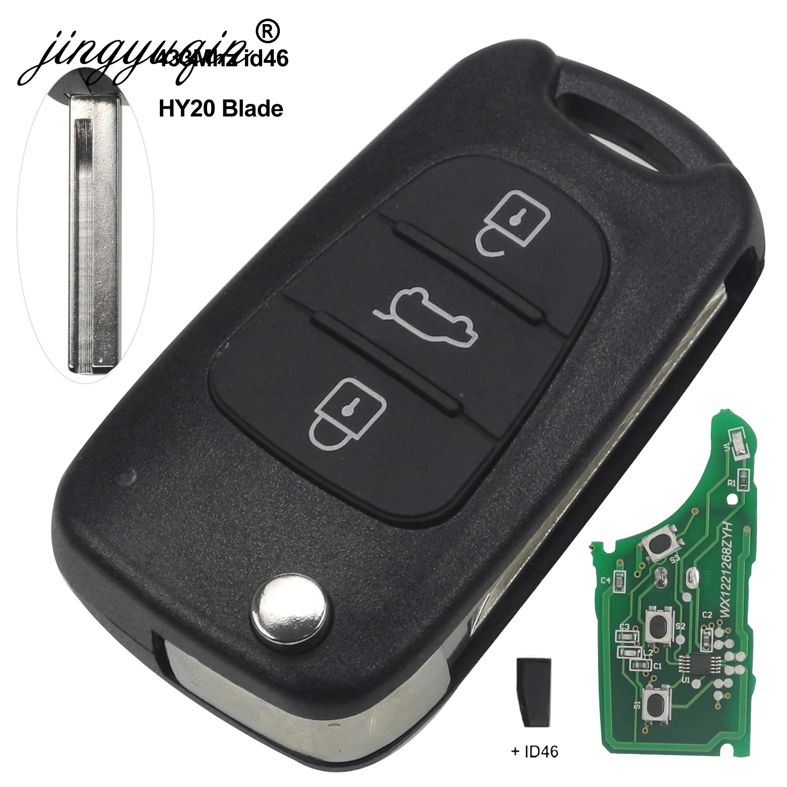 Jingyuqin 433Mhz ID46 Flip Remote Car Key For Hyundai I20 I30 IX35 Avante Kia Rio 3 K2 K3 K5 Ceed Cerato Picanto Soul Sportage