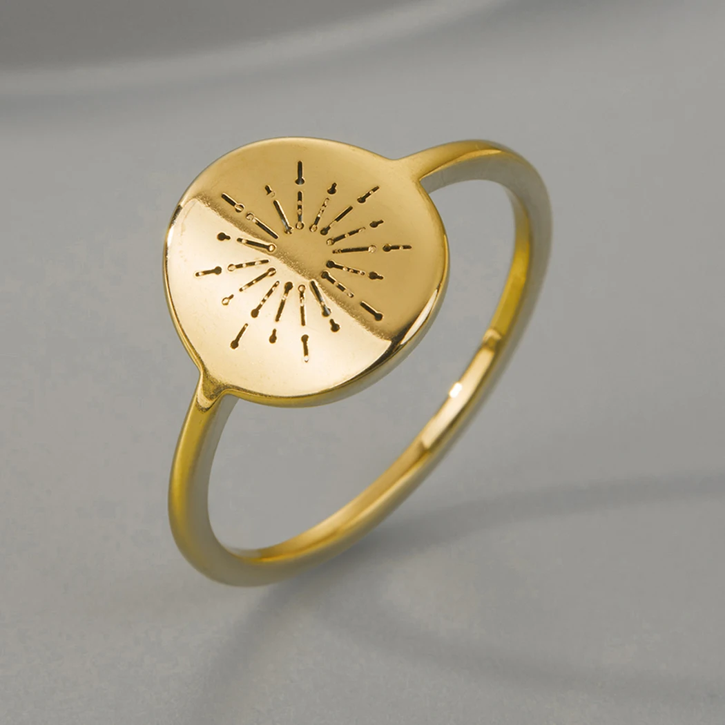 Todorova Minimalist Stainless Steel Starburst The Sun Tarot Ring For Women Men Dainty Oval Statement Jewelry Gift