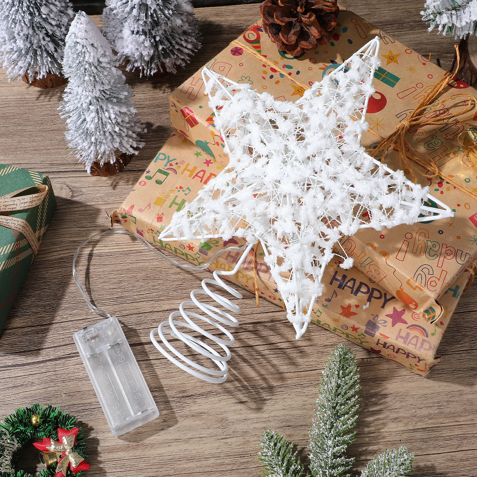 

Christmas Tree Top Star Decoration LED Lights Silver Color Iron Craft Xmas Tree nament for Home Party Festive DIY