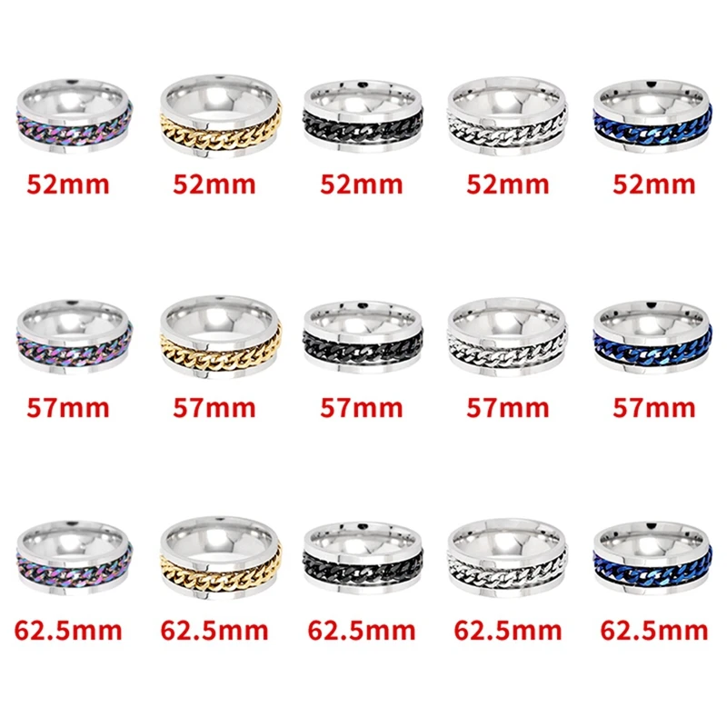 Cool Anti Stress Rotate Freely Chain Rings For Men Stainless Steel Anti Anxiety Relaxing Ring Fidget Spinner