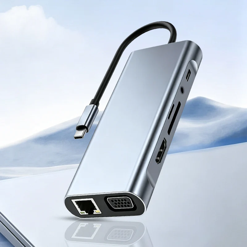 11-in-1 Type-C to HDMI Docking Station with SD TF Card Reader, Multiport Hub for Laptops Phones Game Consoles