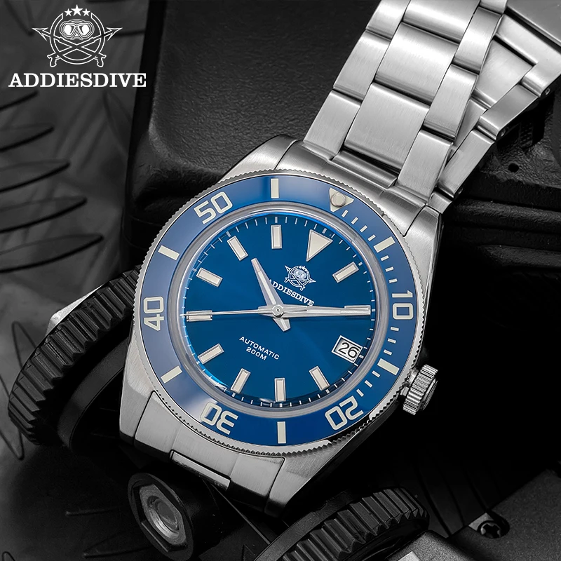 ADDIESDIVE Sapphire Diving Watch Bubble Mirror Pot Cover Glass Luminous 200m Waterproof Automatic Mechanical Watches For Men NEW