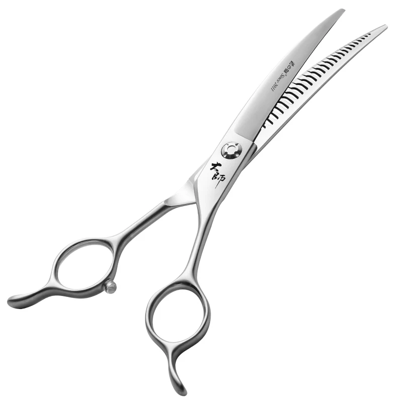 Fenice JP440C 7 Inch Reverse Teeth Curved Pet Grooming Scissors Magic Hairdressing Dog Chunker Shears with Bearing Screws 60-70%