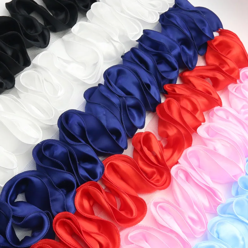 (1 Yard/pack) 9cm Colorful Ding Wave Lace Hundred Fold Handmade Satin Soft DIY Design for Clothing Collar Accessories Sewing