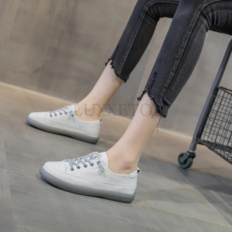 Genuine Leather Flat Bottomed Widened Oversized Women Casual Shoes Comfortable Soft Lightweight Versatile Board Shoes