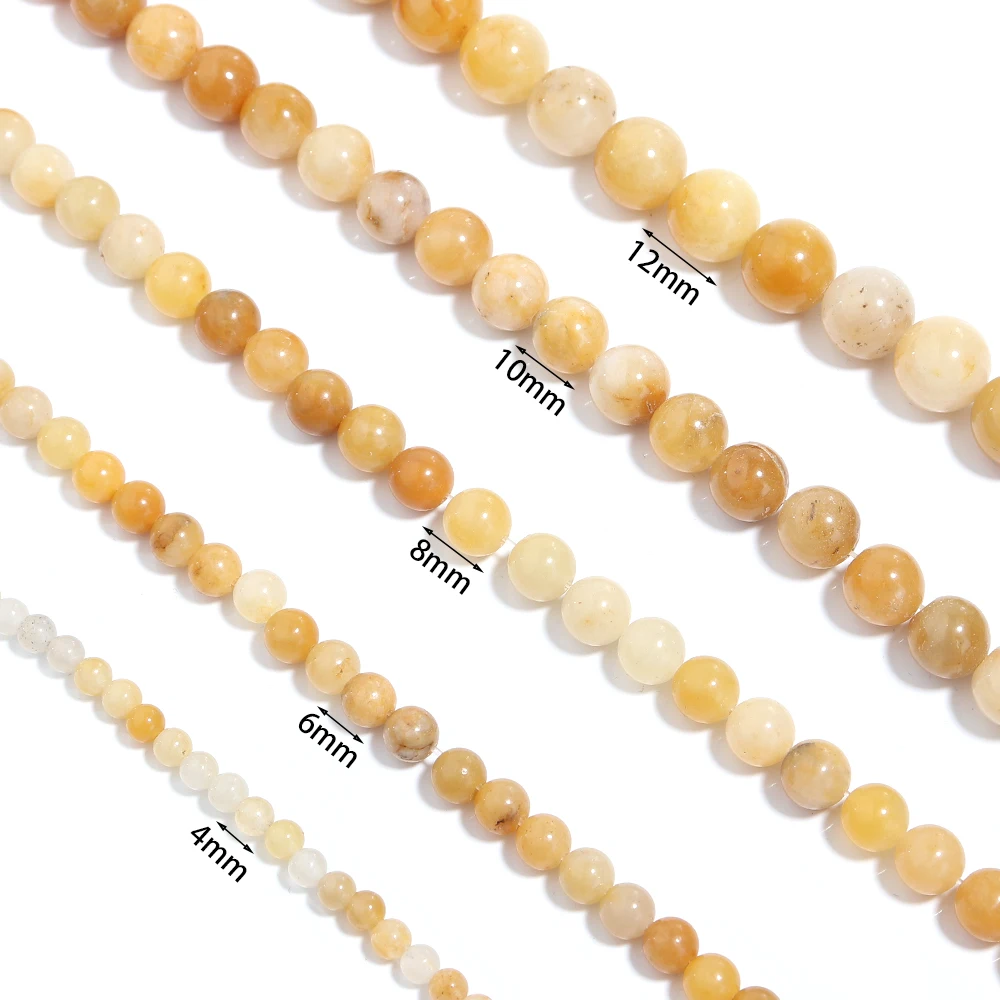 1Strand Natural Stone Jade Beads Yellow Round Smooth Loose Spacer Beads for Jewelry Making DIY Bracelet Necklace Accessories