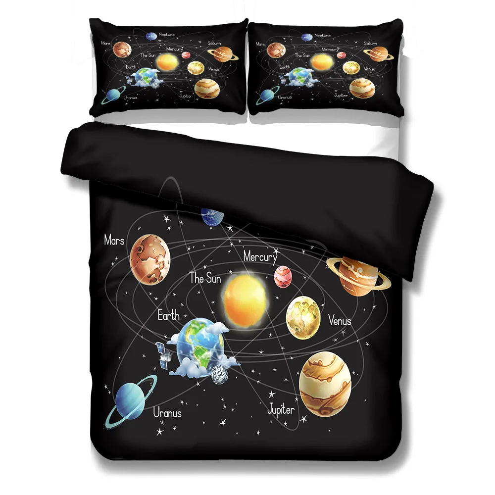 Solar System Chart Duvet Cover Set King Queen Double Full Twin Single Size Bed Linen Set