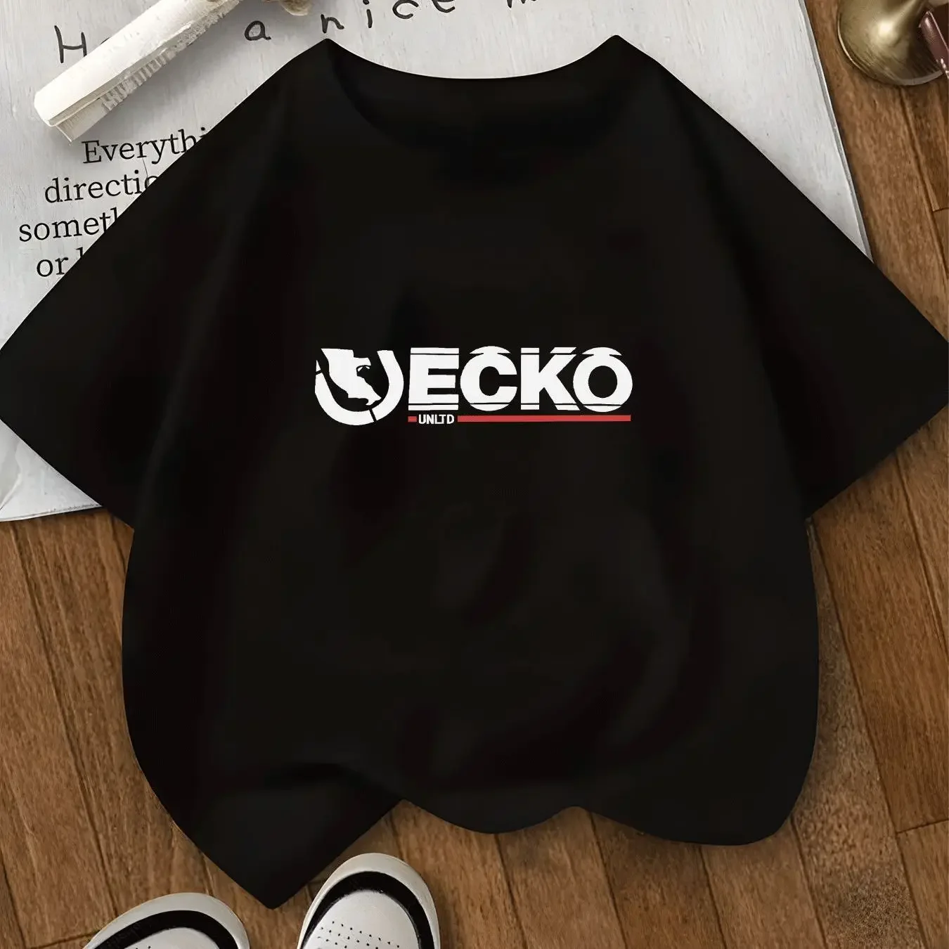 Men Ecko Half Circle Inset Rhino Horizontal Line Font Tee Thin Underline Unlimited Small Submark Hip Hop Cotton Short Sleeve