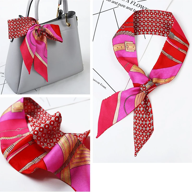 Korean Spring Geometric Belt Woven Rope Women\'s Twill Binding Bag Handle Small Ribbon Simulation silk scarf Hair Band Headband