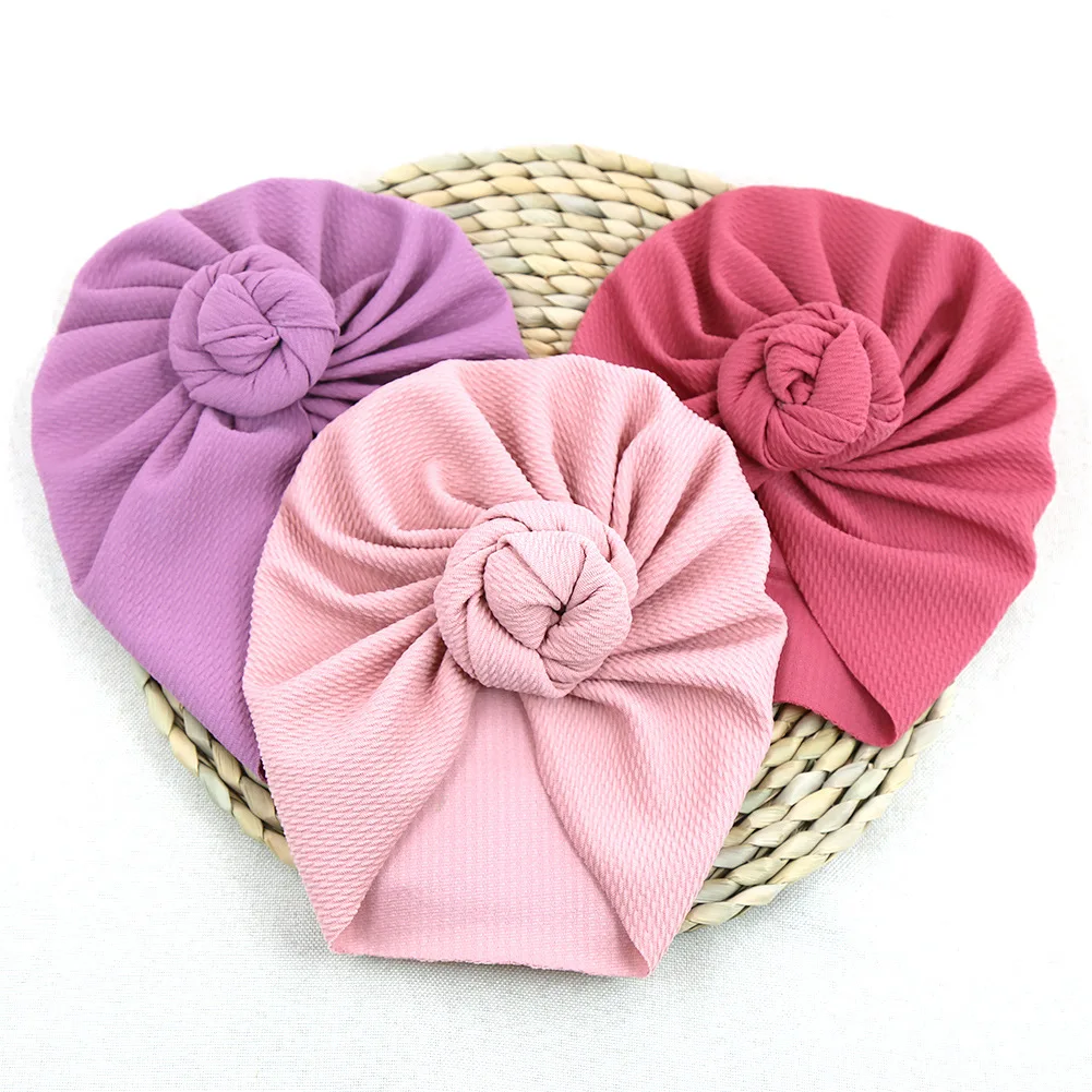 

New Round Bowknot Caps Babes Waffle Fabric Turban Girls Cotton India Turban Head Wraps For Kid Toddler Infant Baby Headwear