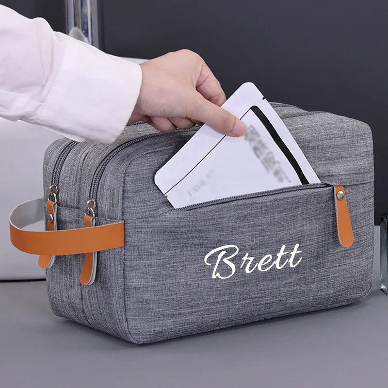 Personalisierte Bestickte Herren-Kulturtasche mit Namen, Doppellagige Oxford-Stoff Toilettentasche mit Großer Kapazität, Reisetasche mit Individuellem Text – Detail 3