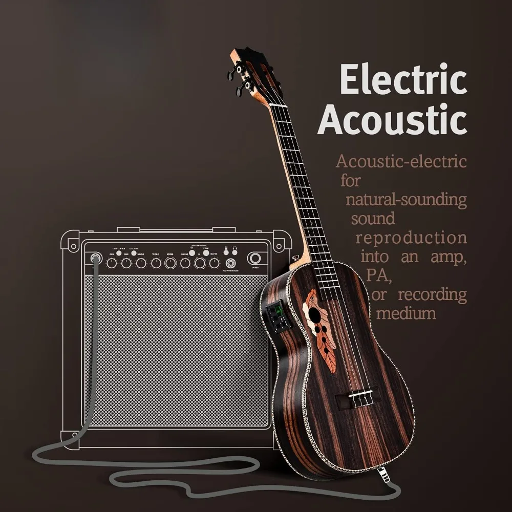 Guitar, Caramel Ebony Alto Ukulele, 30 Inch Wooden LCD Color Display Electric Ukulele Kit, Beginner Guitar Starter Kit