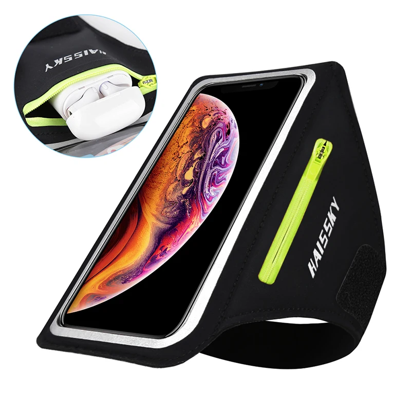 HAISSKY Running Sport Armbands For iPhone 16 15 14 13 12 Pro Max 14 Plus Samsung S24 Ultra Zipper Arm Bag Case For AirPods Pro 3