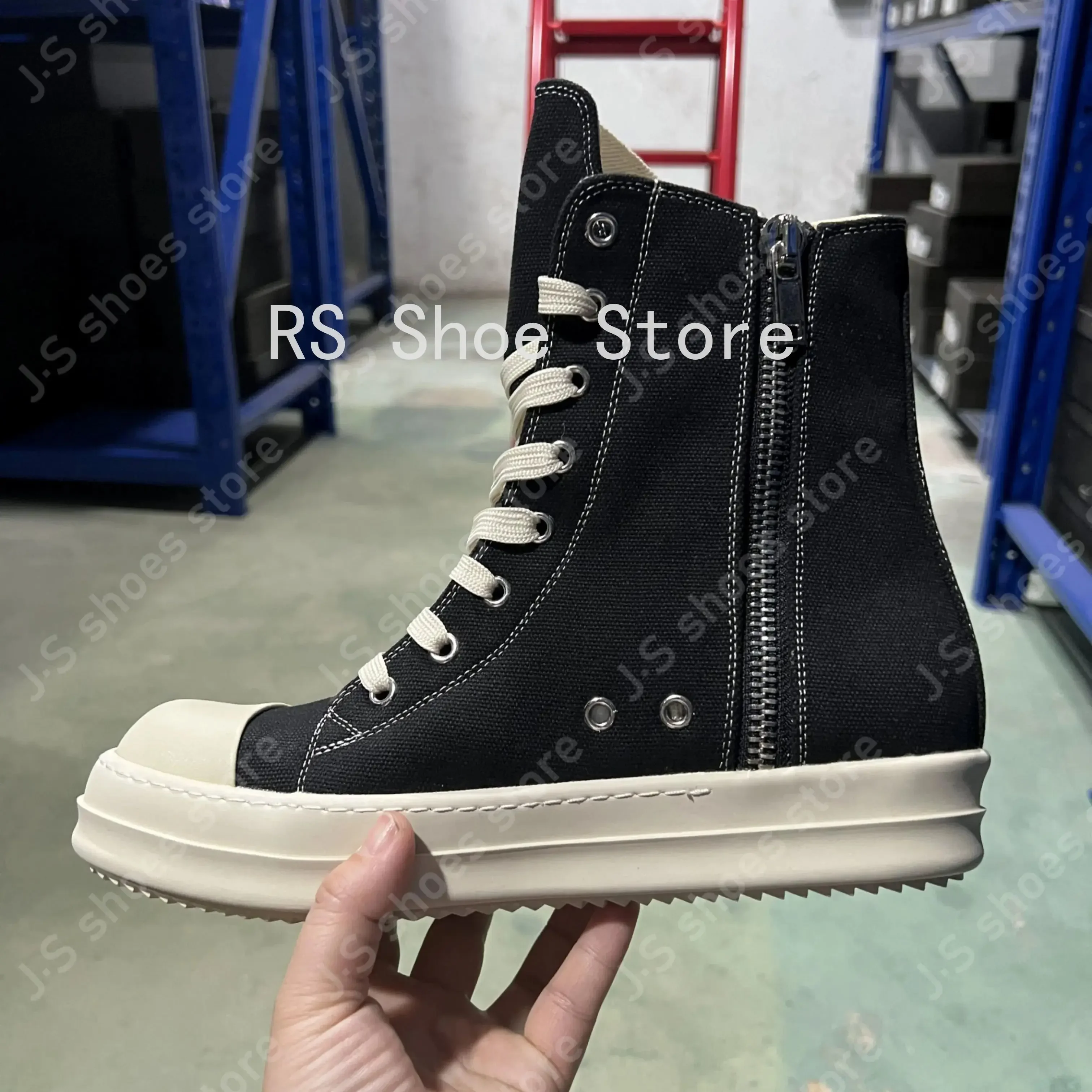 

Ro Outdoor Black Canvas High Top Shoes Design Men Shoe Luxury White thread Zipper Women Ankle Boots Casual Sneakers