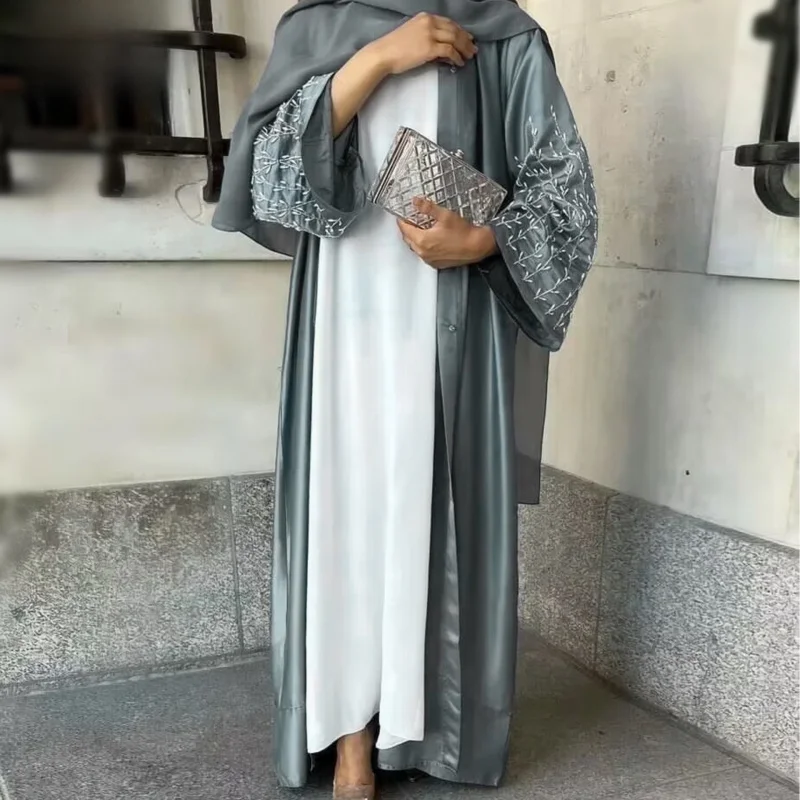 Open Keffiyeh Abaya Dress Beads Muslim Elegant With Tassel Belt Embroidered Women\'s Abaya 2024 For Women Dubai 2024 Luxury