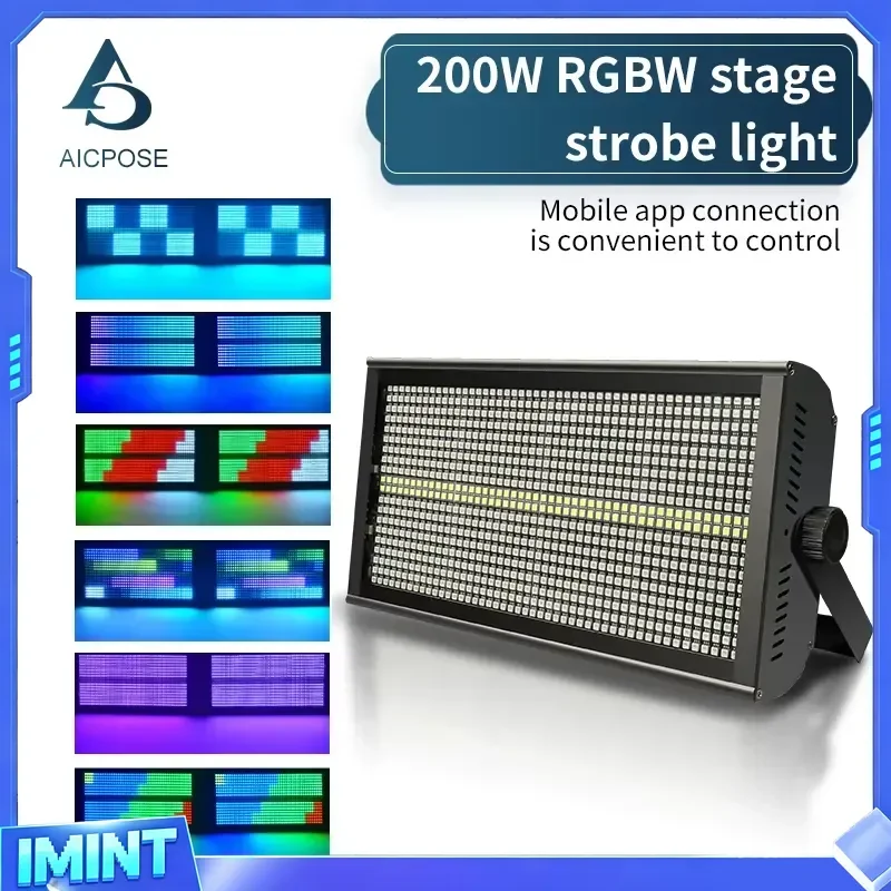 200W RGBW LED Stage Strobe DMX Sound Control 0-100% Linear Dimming 360° Adjustable Angle Flash Light For Disco Bar Live Club