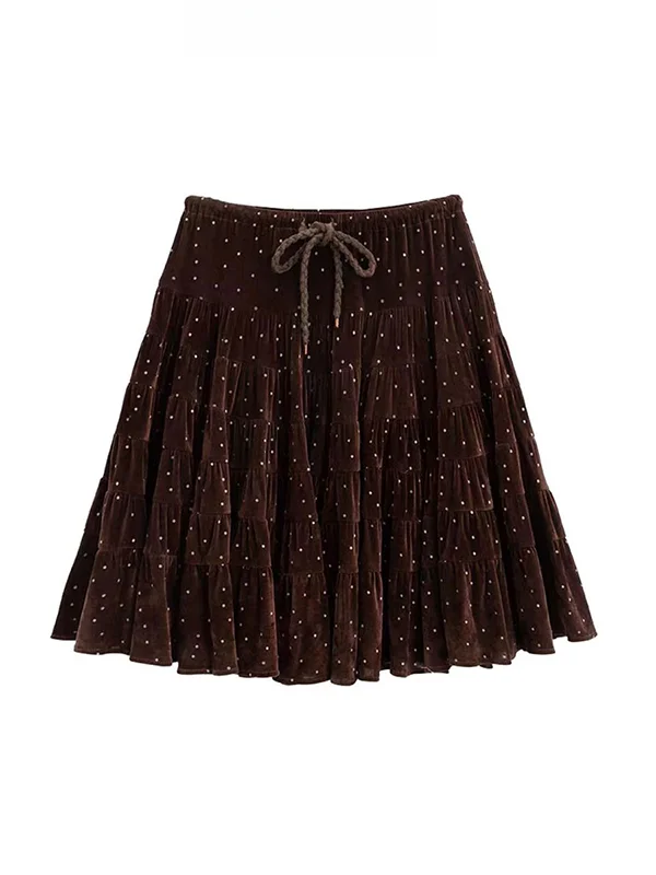 

Retro A-Line Skirt High Waist Slim Fit Polka Dot ort Skirt Elastic Waist Vintage Sle Commute Wear Autumn New Arrival