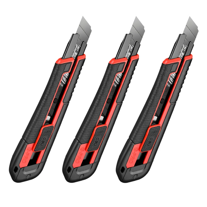 18mm Rubber Grip Utility Knife SK2 Black Blade Heavy Duty Self Lock Snap Off Cutter For Construction Warehouse And Thick Box