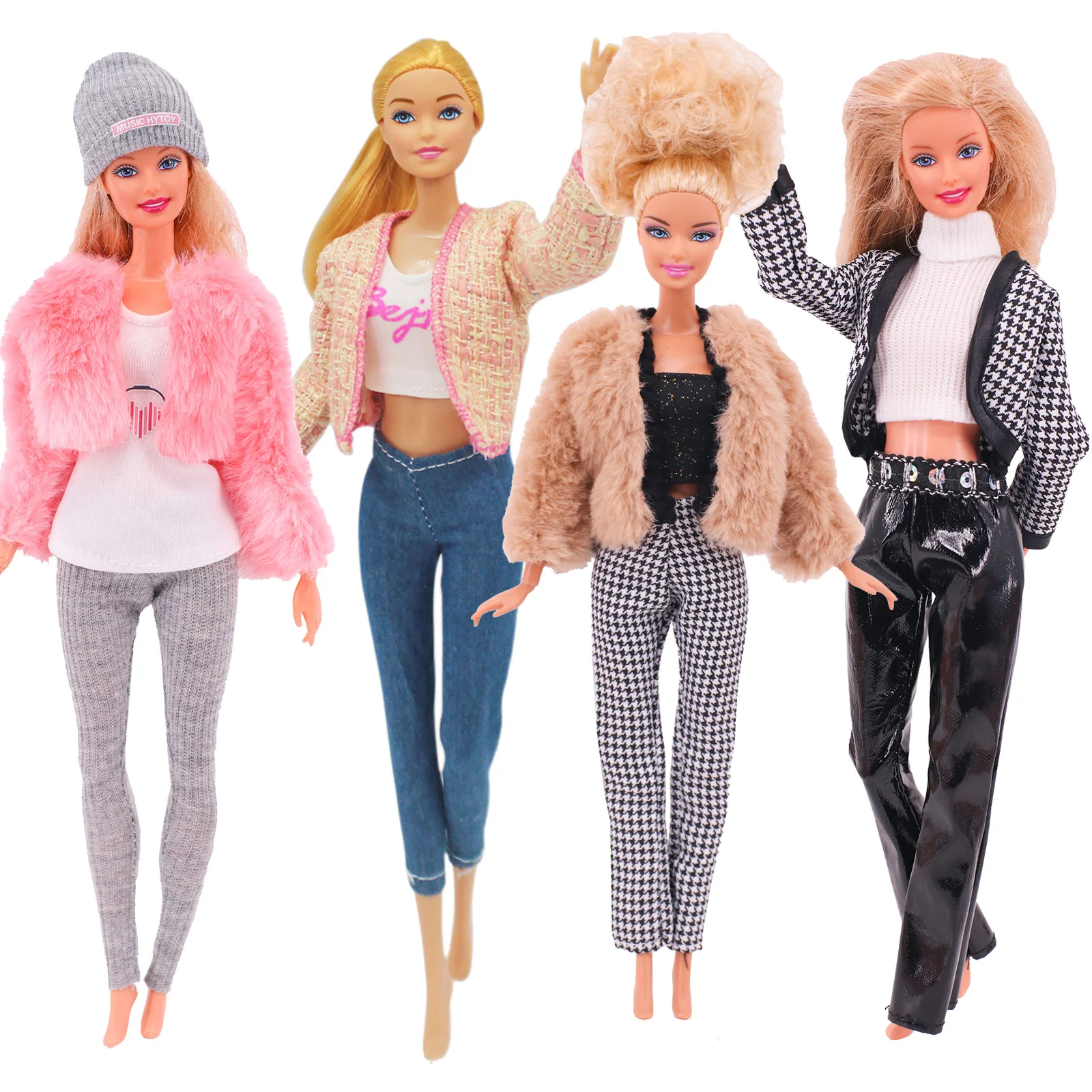 1set Pink Series Doll Clothes Fur Jacket Suit Skirt Beret Hat Suit Dress Dolls Clothes for Doll Accessories Clothing