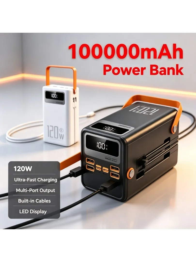 120W 30000-100000mAh Szybka Ładowarka Power Bank o Dużej Pojemności Zewnętrzny Zasilacz Mobilny Zewnętrzna Bateria Zapasowa do Kempingu — 2