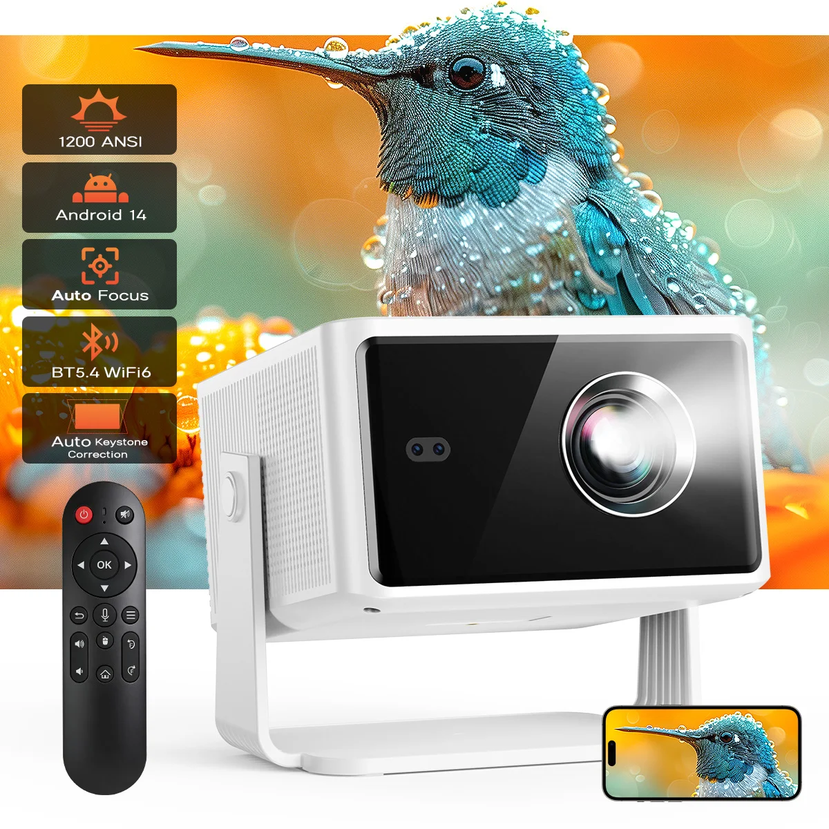 Magcubic M800Pro 1200ANSI Android 14 Portable Outdoor Projector 1080P Auto Focus 8K Support WIFI6 BT5.4 Mini Projector