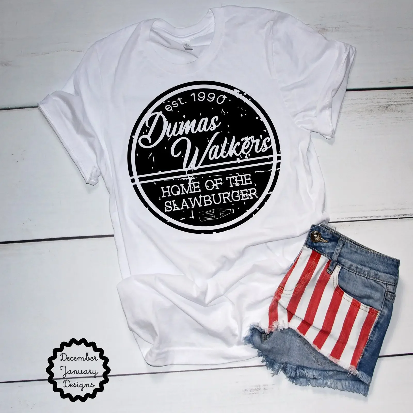 Dumas Walkers Home of the Slawburger Est 1990 Vintage T Shirt vintage Washed Slightly Unisex Comfortable Versatile Soft Casual