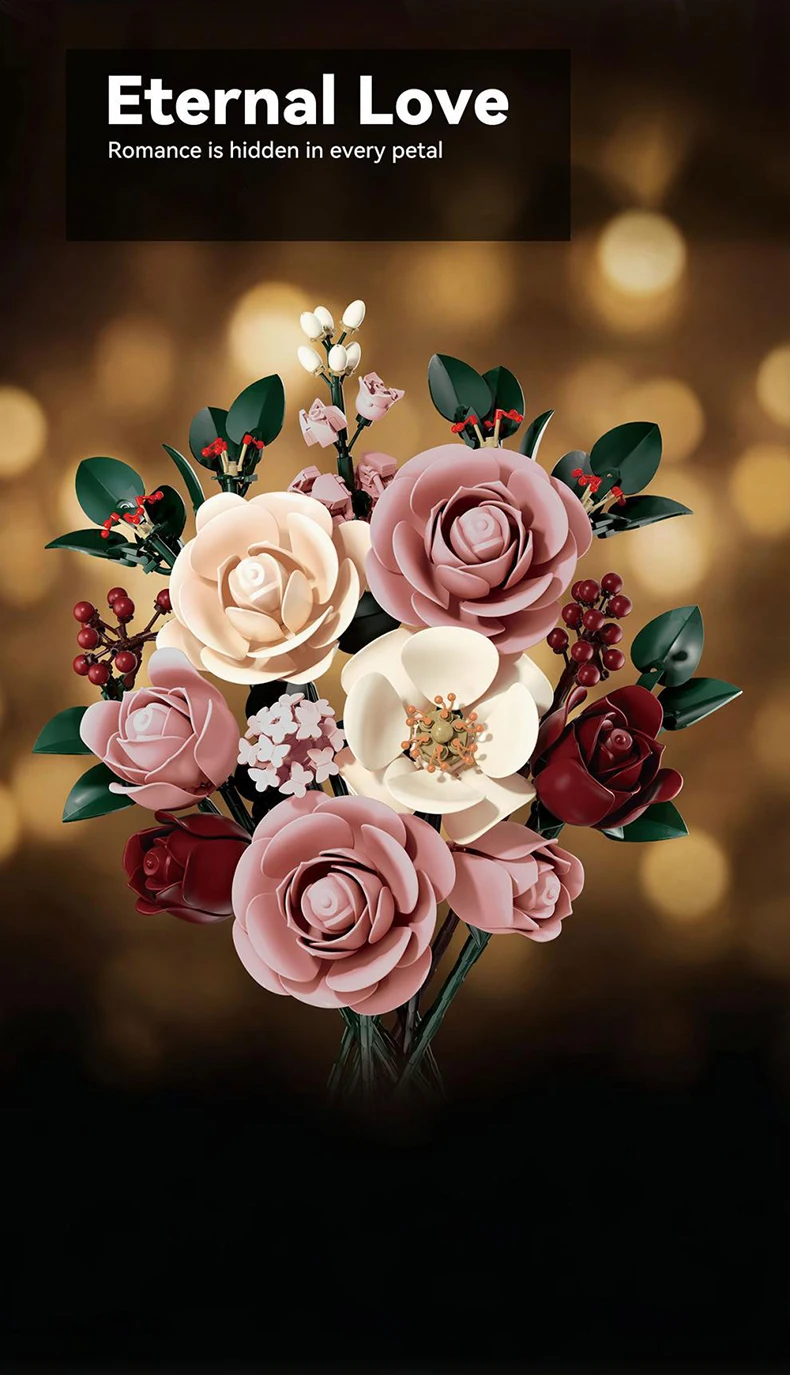 Rosen-Blumenstrauß-Bausatz, Blumen-Botanik-Sammelset für Heim, Büro, Regal-Dekoration, Geschenke zum Jahrestag – Detail 2