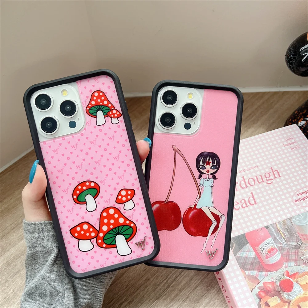 Wildflower 3D lns Girls Cherry Mushroom phone Case for iPhone 15 14 13 12 Pro Max Plus 14pro 15pro WF Metal sign Cartoon Cover