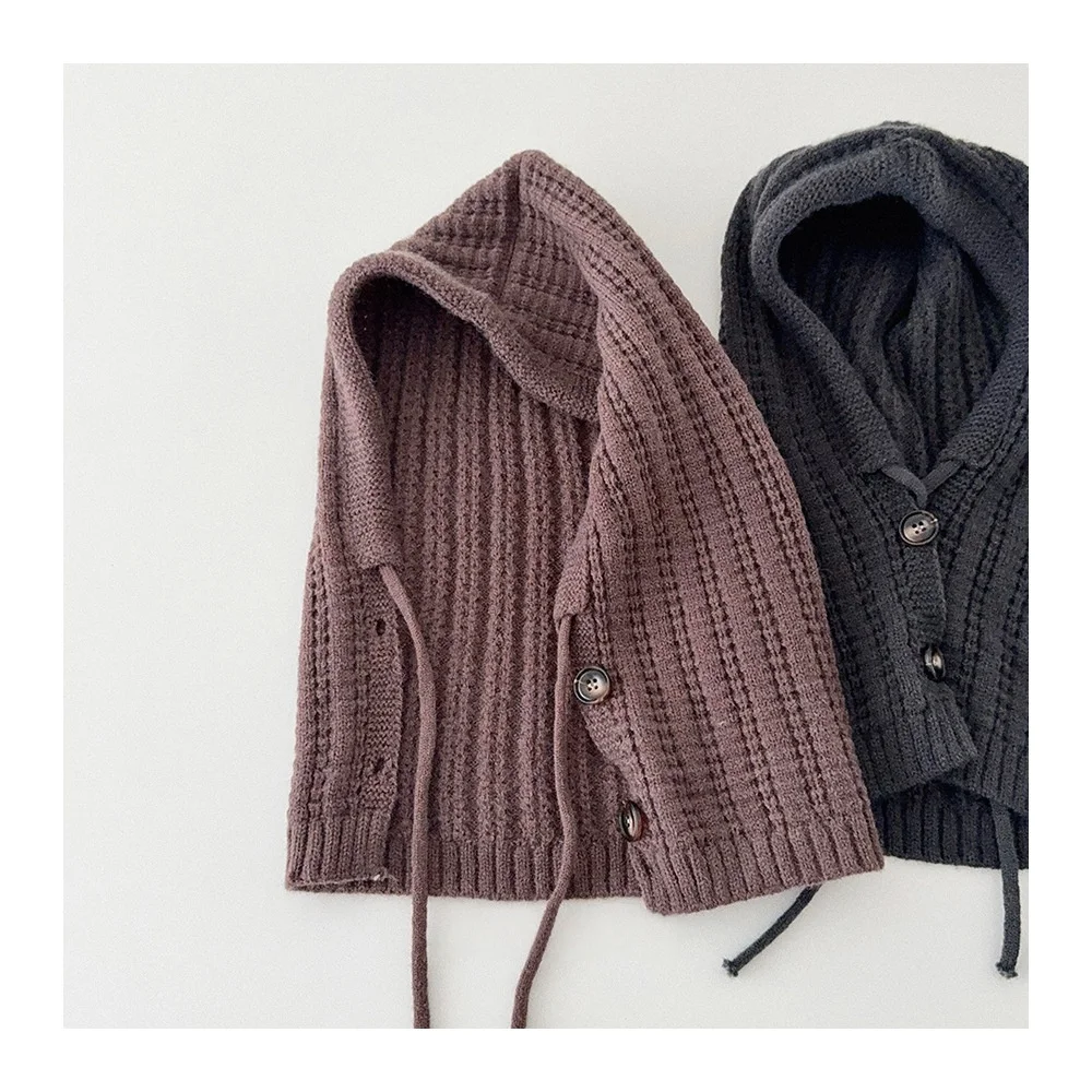 2025 New Arrival Kids Hat Windproof Warm Integrated Neck Warmer Knitted Baby Hat Boy Girl Hooded Beanie Autumn Winter Headwear