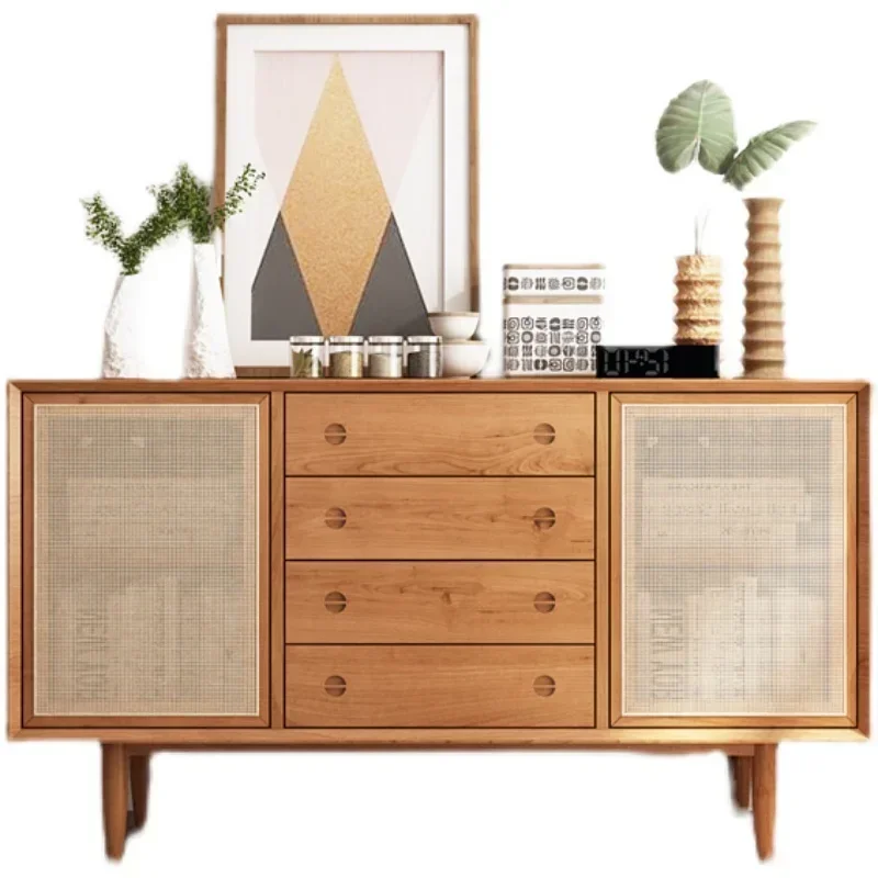 

Solid Wood Sideboard Rattan Storage Cabinet Cupboard Storage Cabinet Living Room Japanese Style Tea Cabinet Wine