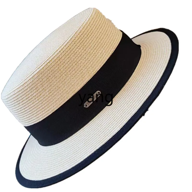 

LMM men's and women's fashion sunscreen hats, women's straw-woven small flat-top sun hats