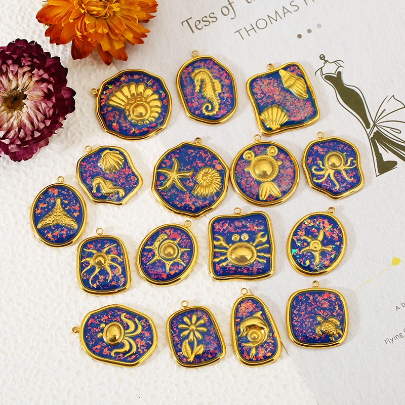 

2pcs Stainless Steel Turtle Crab Conch Starfish Ocean Series Geometric Charms Pendant for DIY Necklaces Earrings Jewelry Making