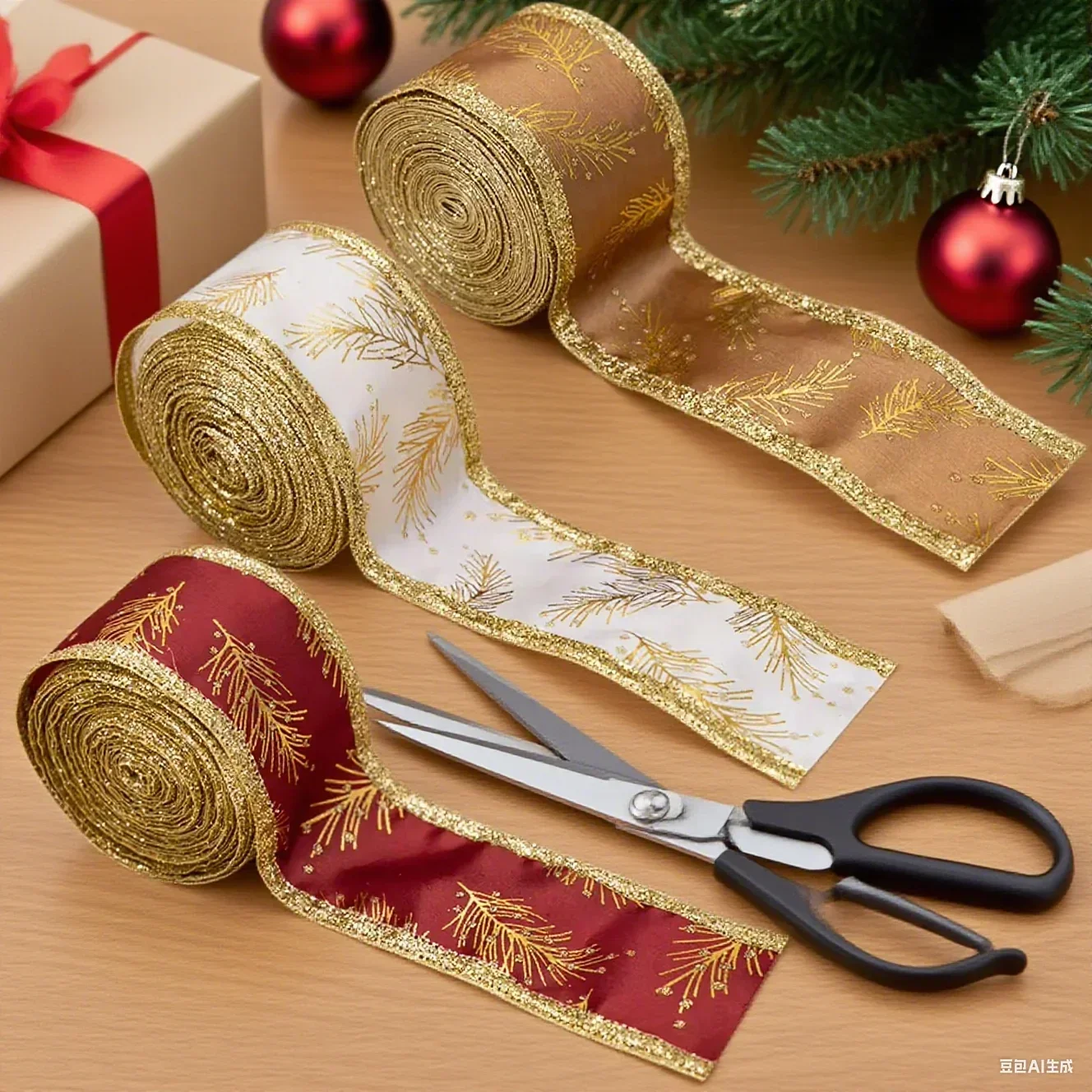 

3 Rolls Christmas Wired Ribbon Sets For All Christmas Crafts DIY Wrapping-gift Ribbons Festive Wired Ribbons Decorations