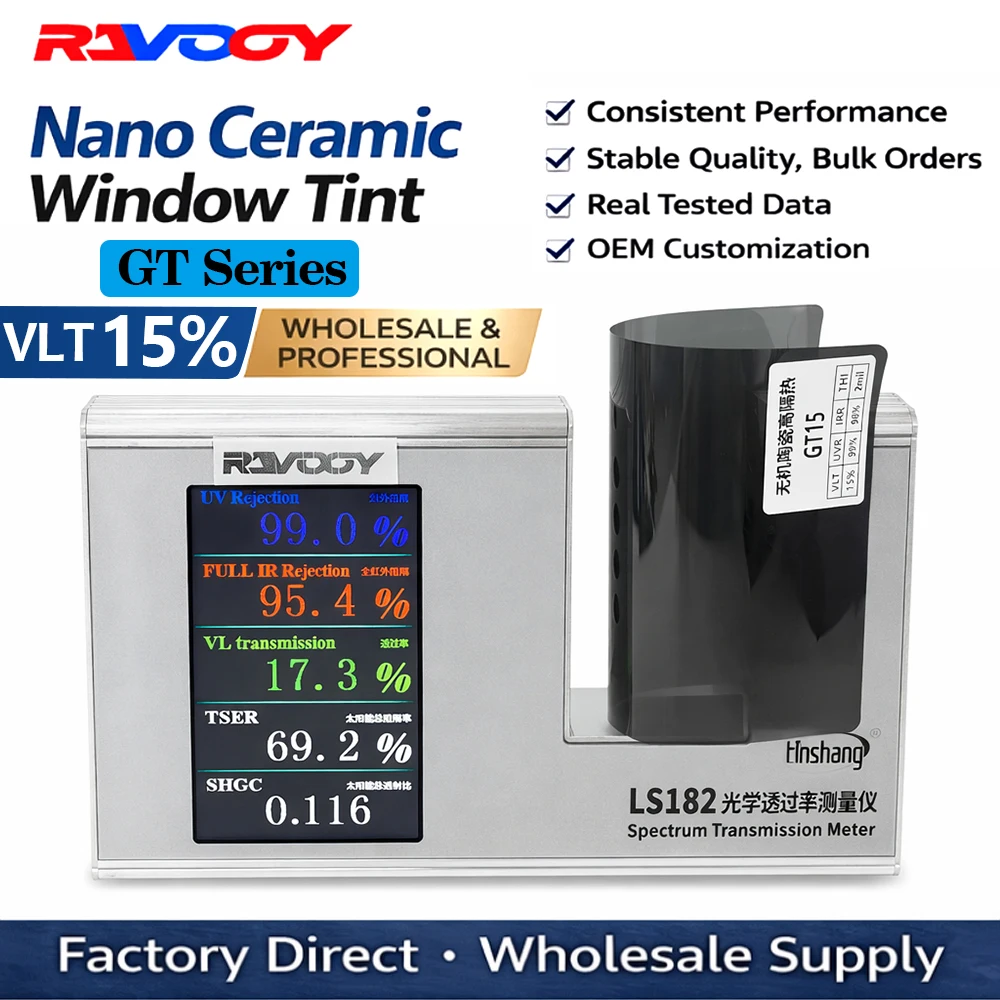 

60 in × 98.4 ft VLT 15% Deep black Inorganic Nano Ceramic Car Window Tint Film High Heat Rejection Privacy Solar Film Ravooy