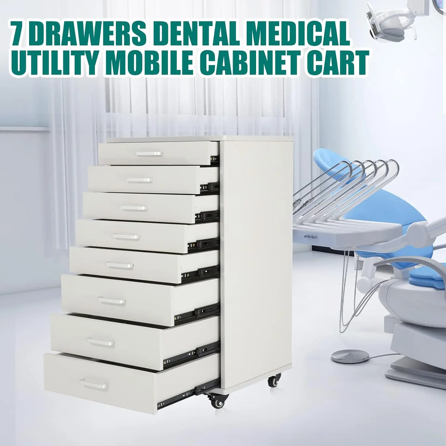 ical Dental Assistant'S Mobile Cabinet Alabama Cart Utility Cart 7 Drawer With Handle, Easy To Pull Out And Push Back. White