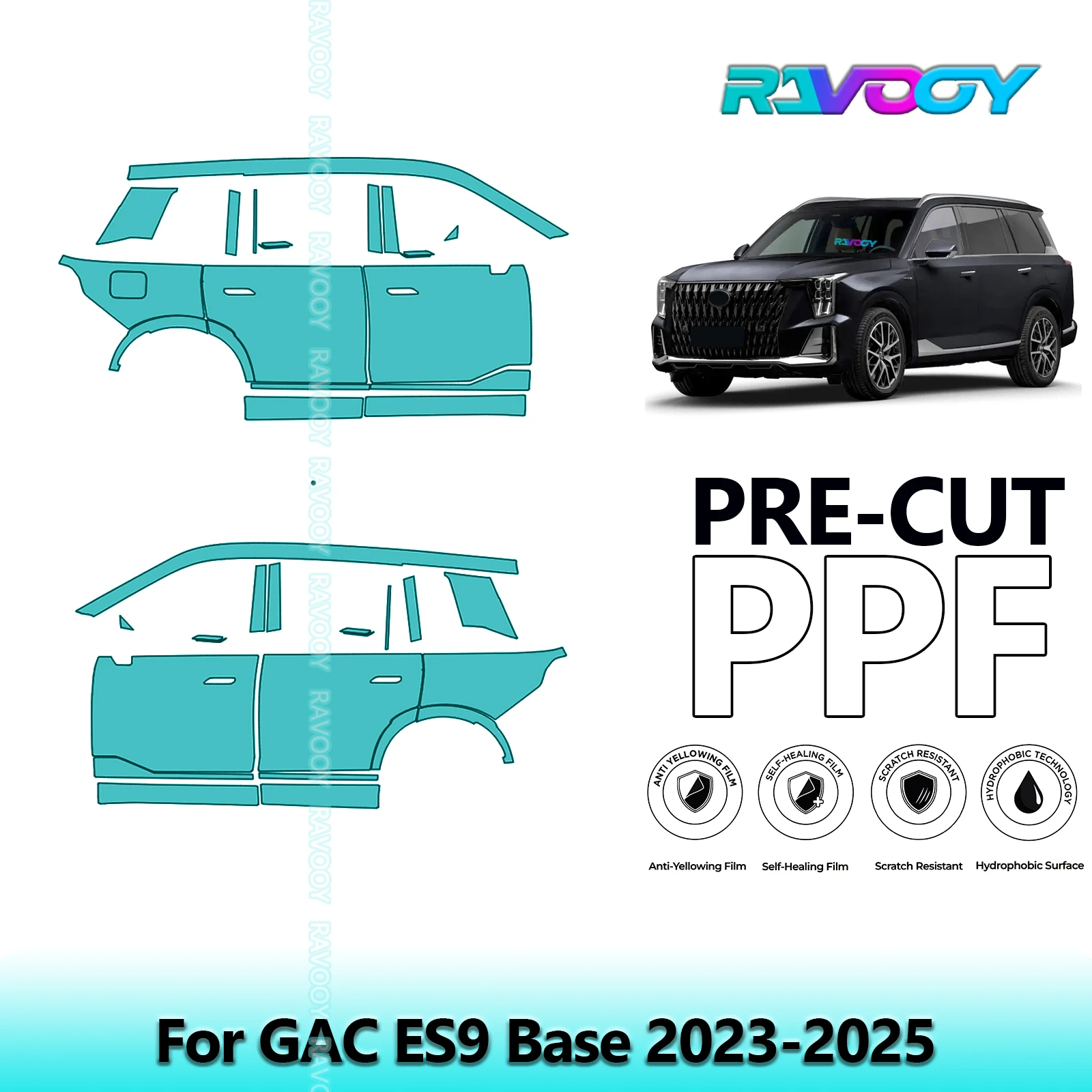 

For GAC ES9 Base 2023-2025 8.5mil Clear Matte Pre-Cut PPF Door & A/B Pillar Kit TPU Paint Protection Film Set