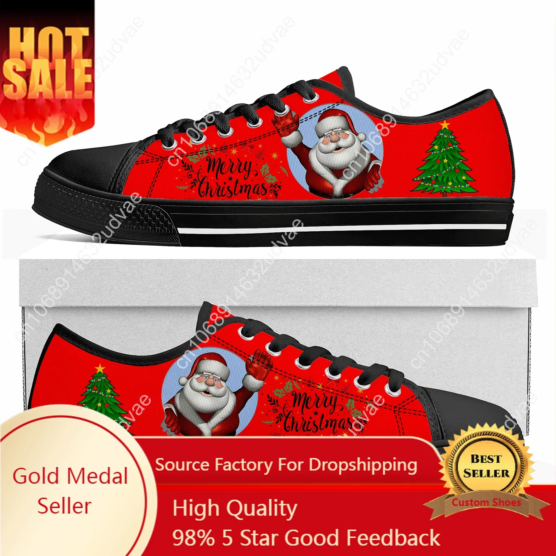 Santa Claus Merry Christmas Snowflake Low Top Sneakers Mens Womens Teenager Canvas High Quality Sneaker Couple Shoes Custom Shoe