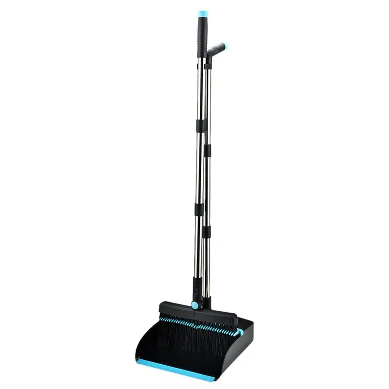 Indoor Broom And Dustpan Set Portable Big Floor Cleaning Broom Adjustable Long Handle Cleaning Silicon Scraper Broom And Duspan